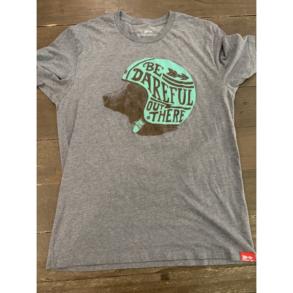 Meridian Line Be Dareful Dog Helmet Tshirt Mens Large Gray Adventure Graphic Tee